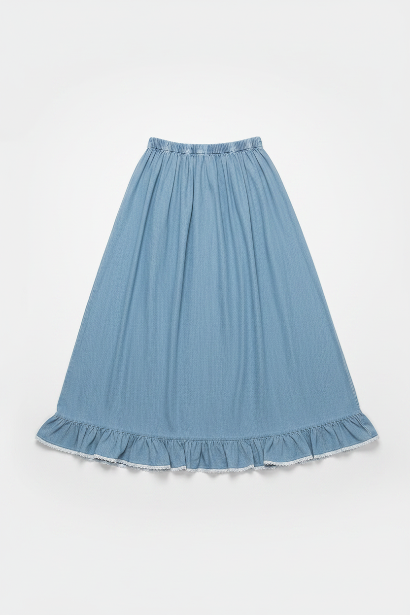 Hi/lo ruffled denim skirt