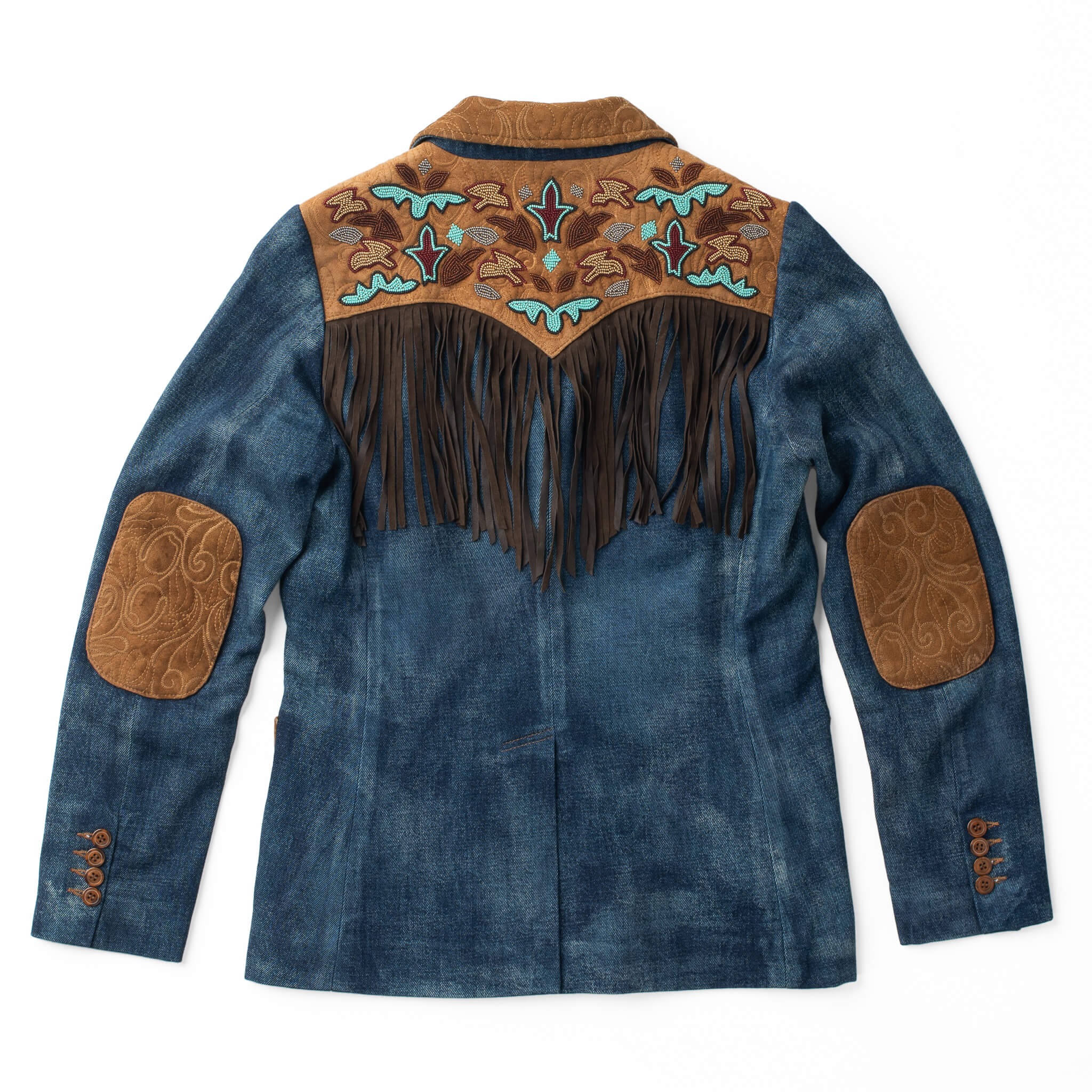 Jane Beaded Denim and Leather Blazer - The Farmstead Workshop