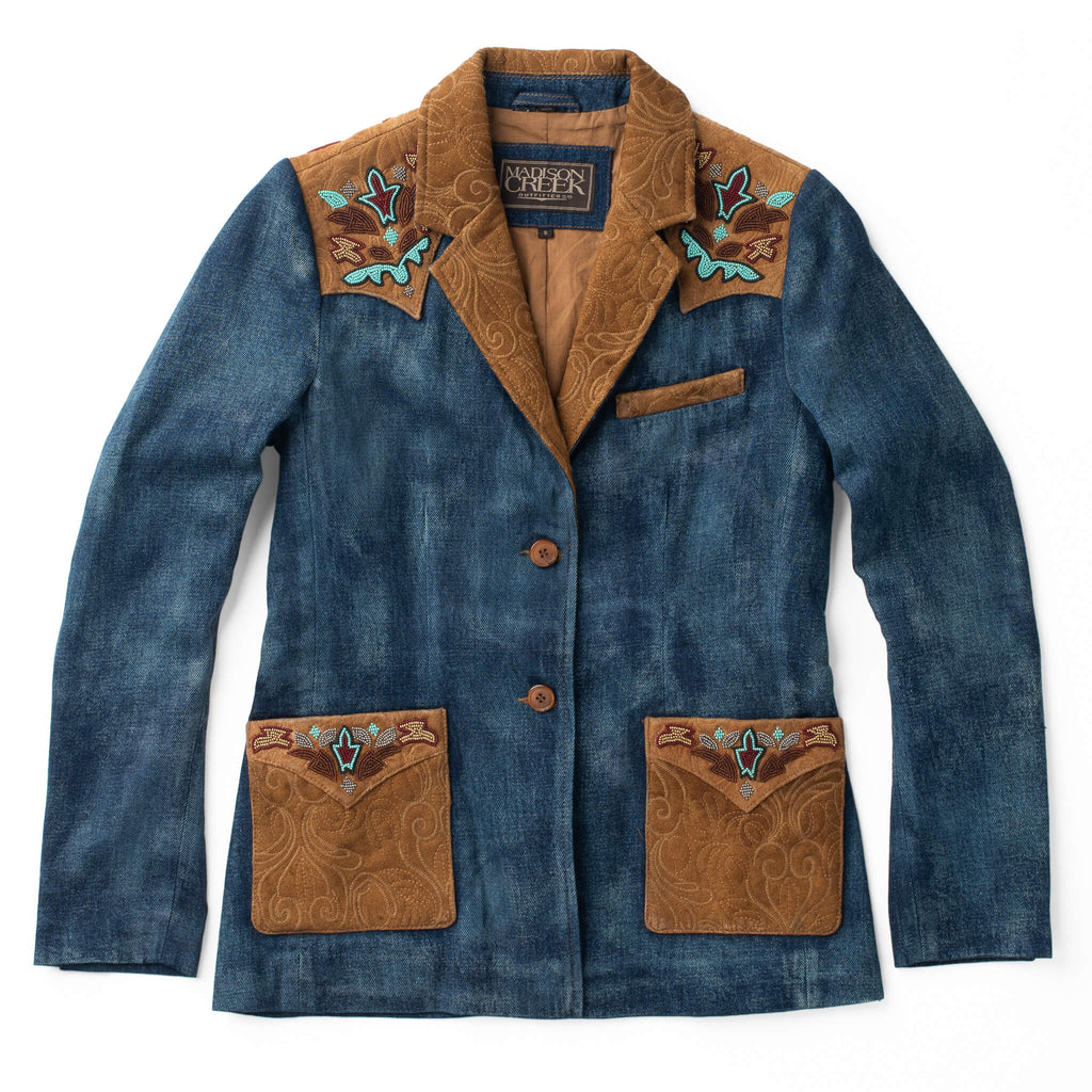 Jane Beaded Denim and Leather Blazer - The Farmstead Workshop
