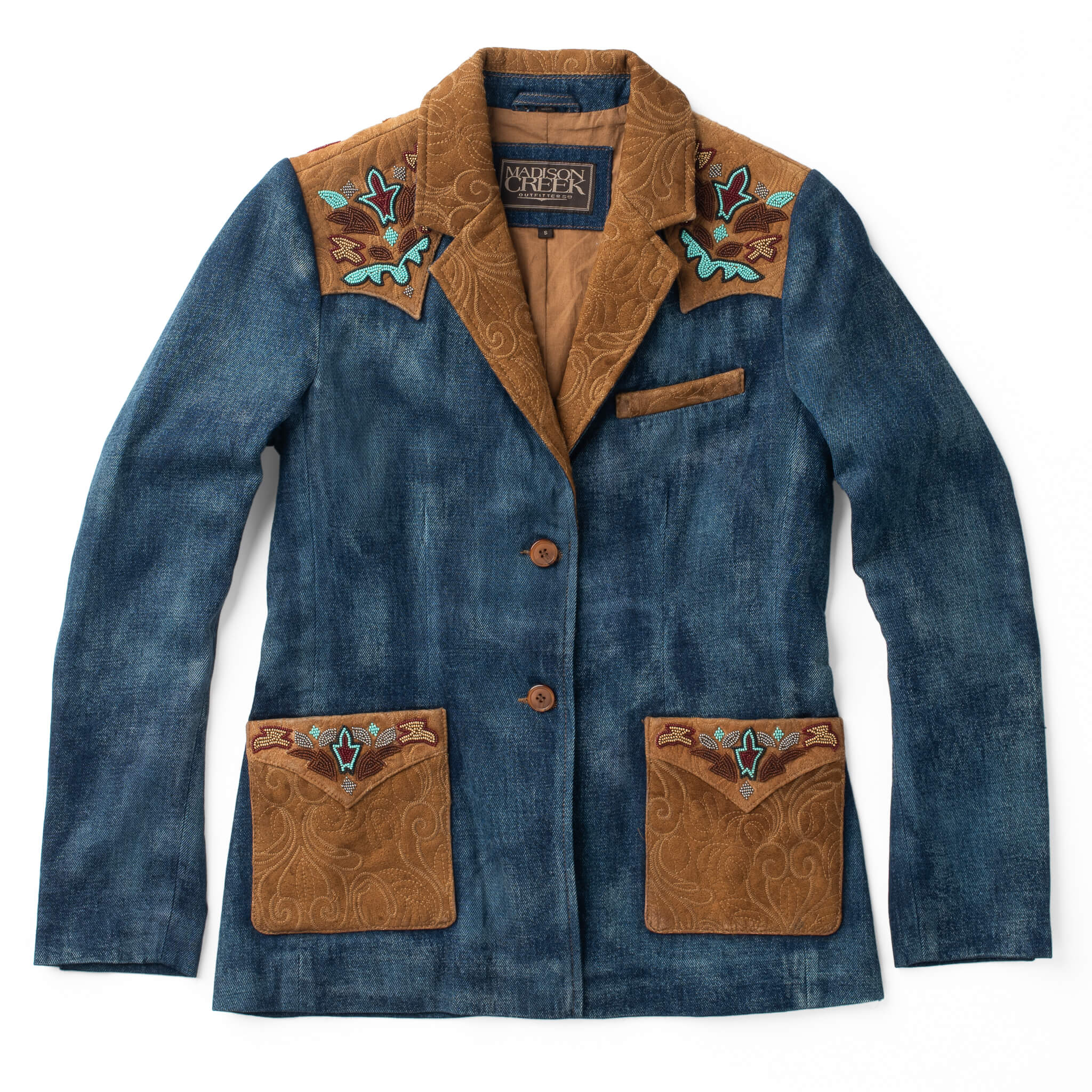 Jane Beaded Denim and Leather Blazer - The Farmstead Workshop