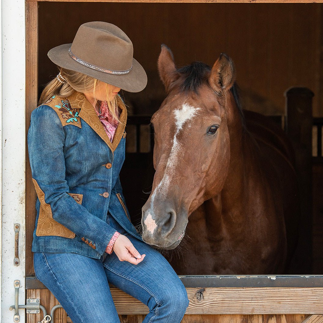 Jane Beaded Denim and Leather Blazer - The Farmstead Workshop