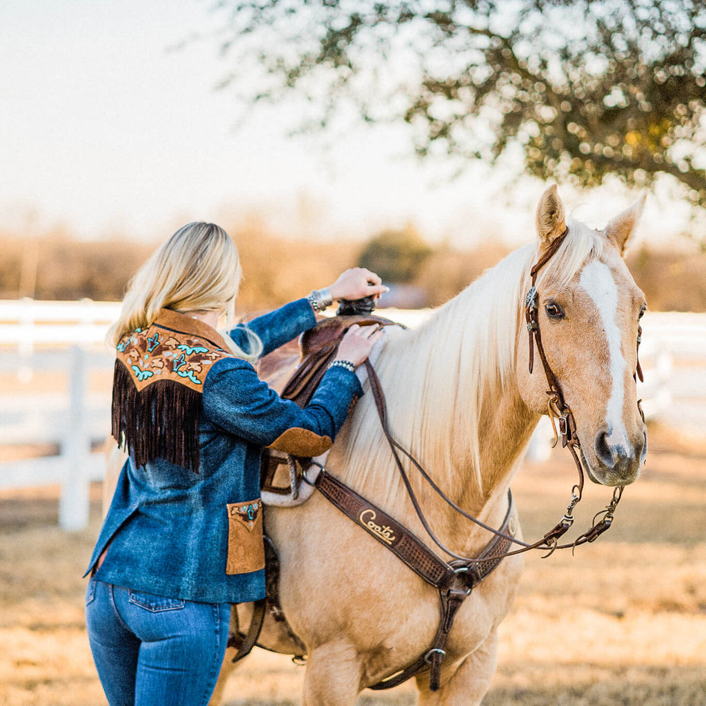 Jane Beaded Denim and Leather Blazer - The Farmstead Workshop
