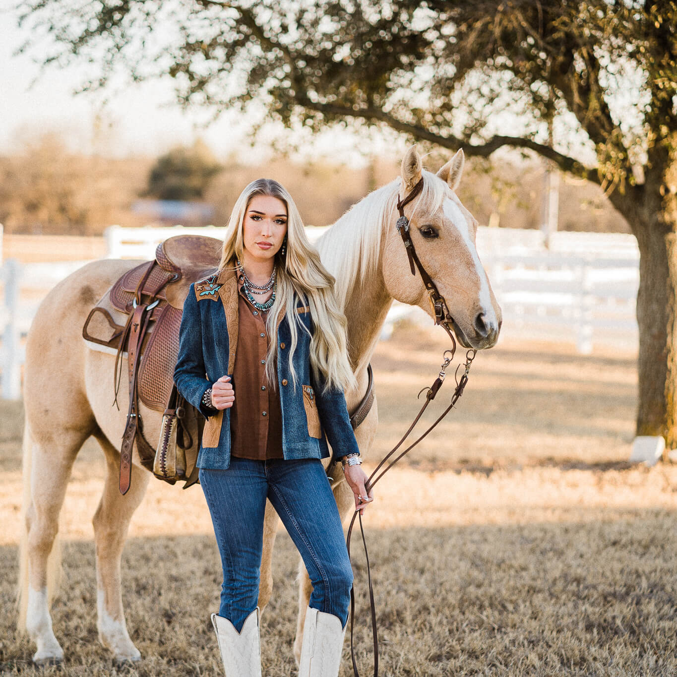 Jane Beaded Denim and Leather Blazer - The Farmstead Workshop