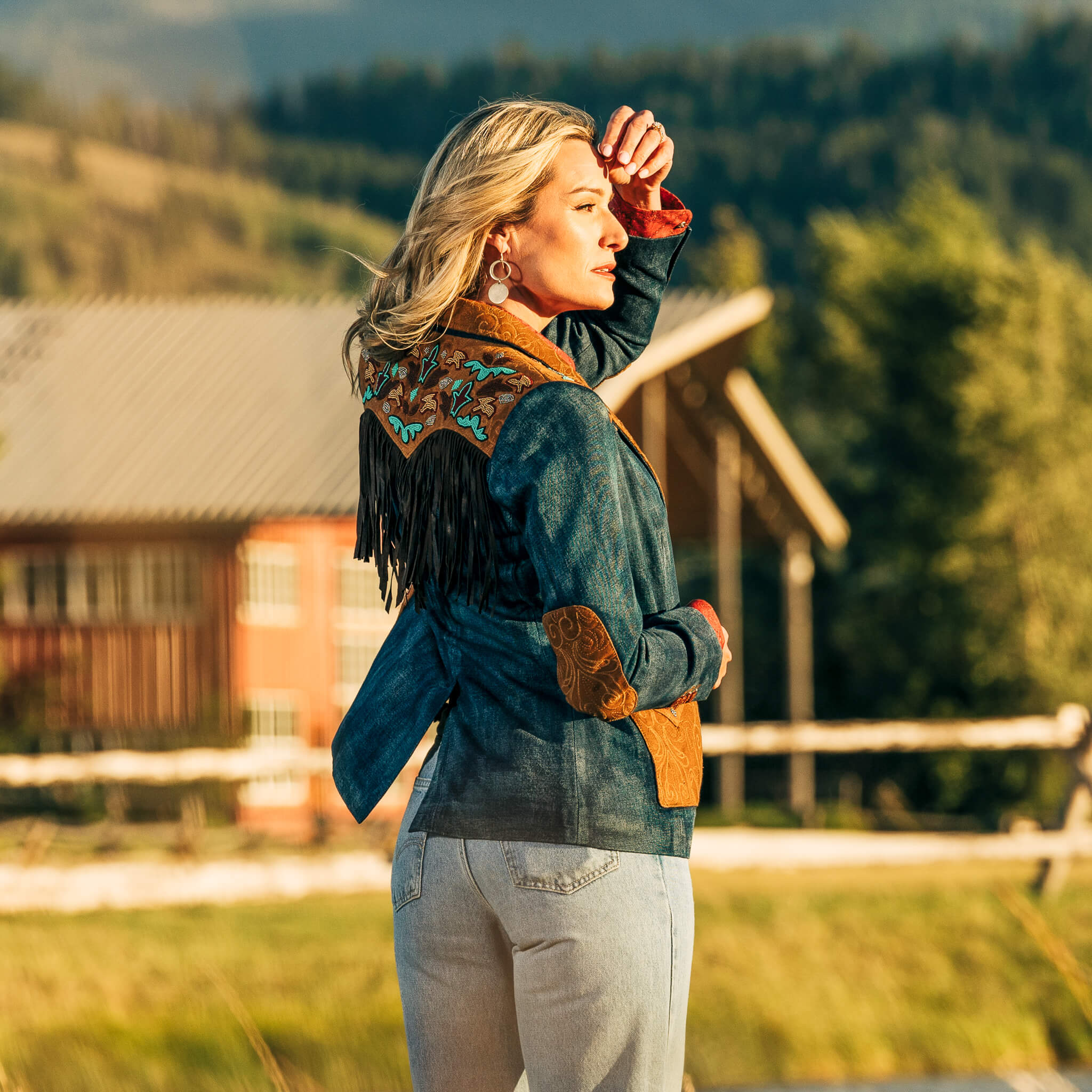 Jane Beaded Denim and Leather Blazer - The Farmstead Workshop