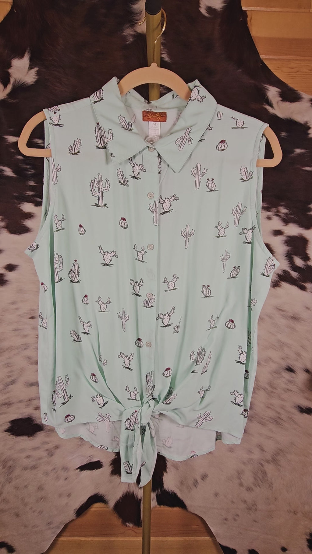 Mint Cactus Tie Front Sleeveless Top