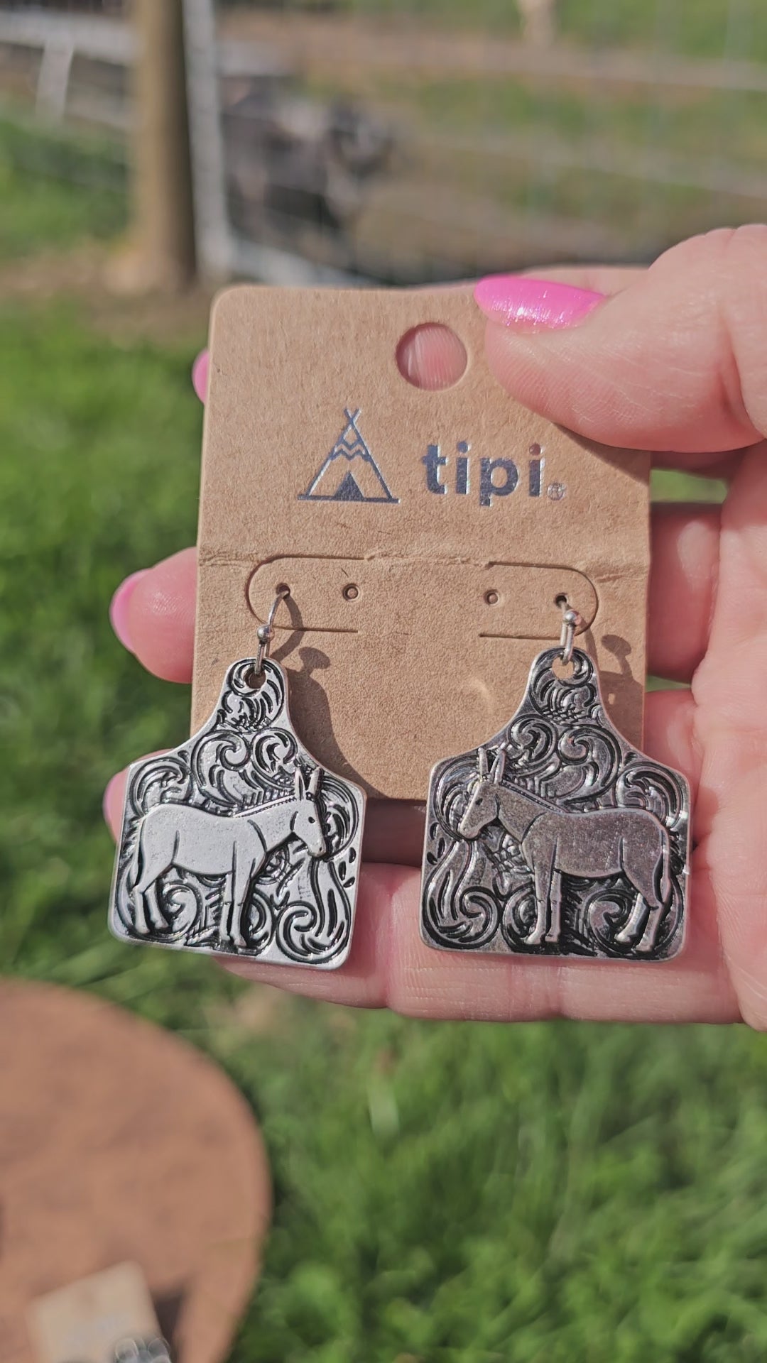 Western Style Cattle Tag Mule / Donkey Etched Earrings