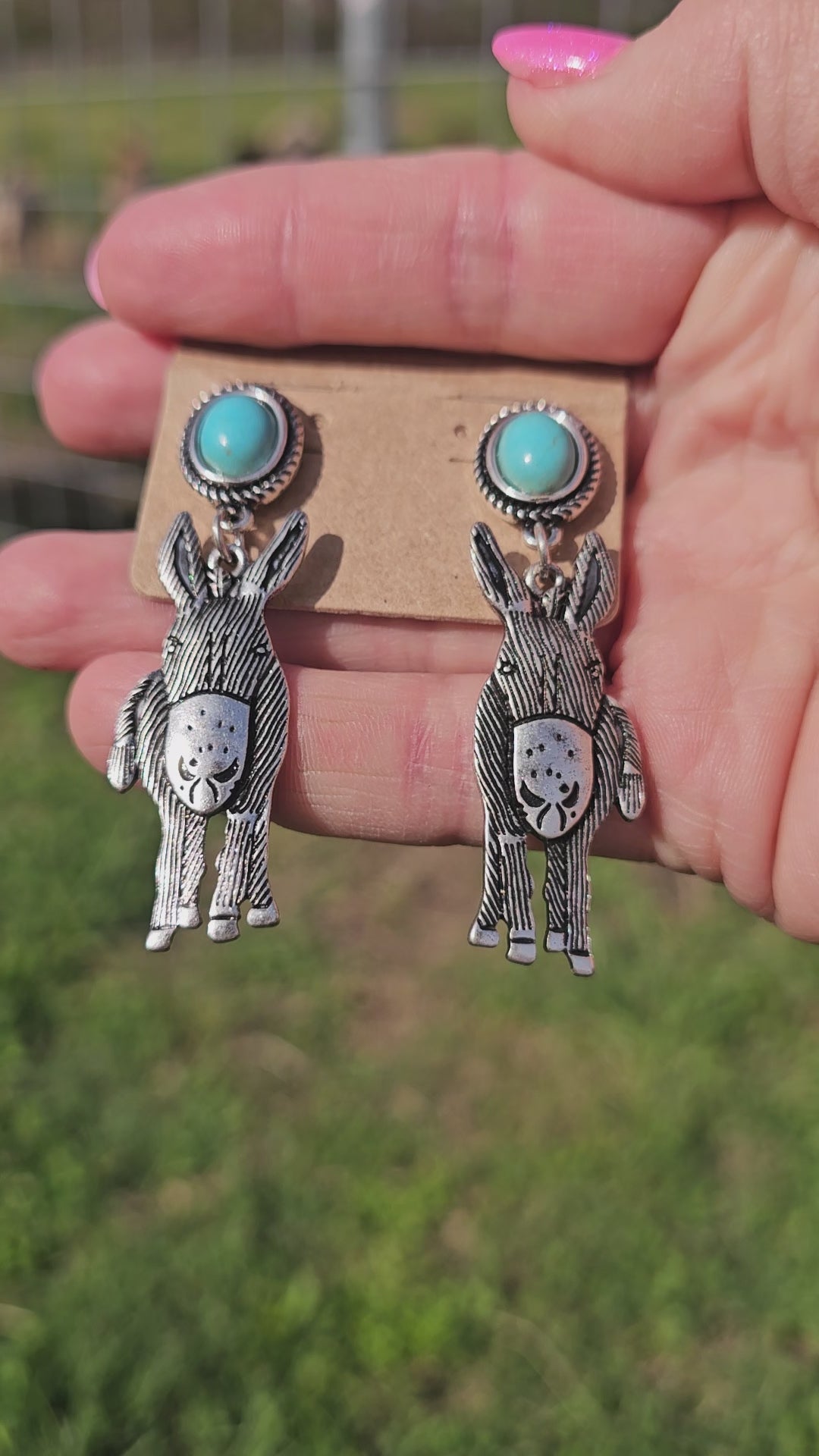 Western Mule / Donkey with Turquoise Stone Earrings