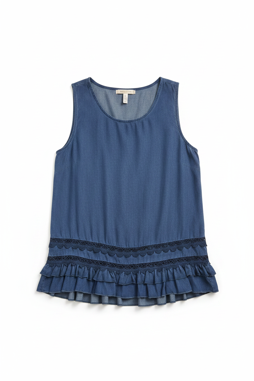 Scoop Neck Ruffle and Crochet Tank