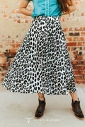 Leopard Printed Button Down Yoke Skirt with Turquoise Snap Buttons
