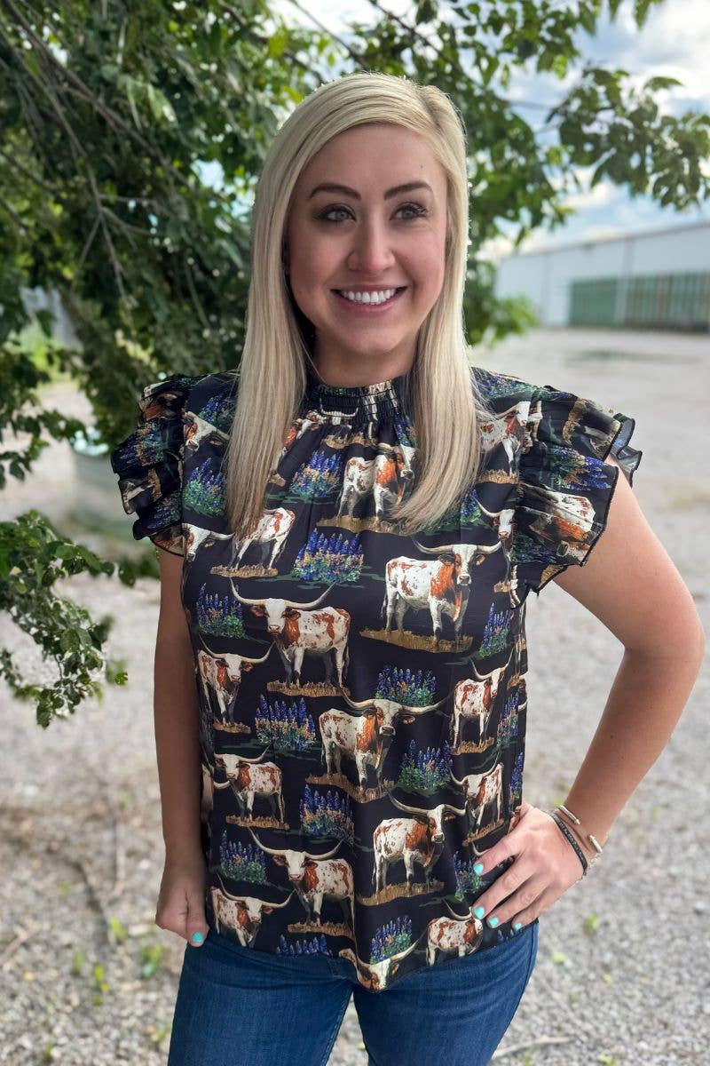 Somewhere In Texas Ruffle Sleeve Top - The Farmstead Workshop