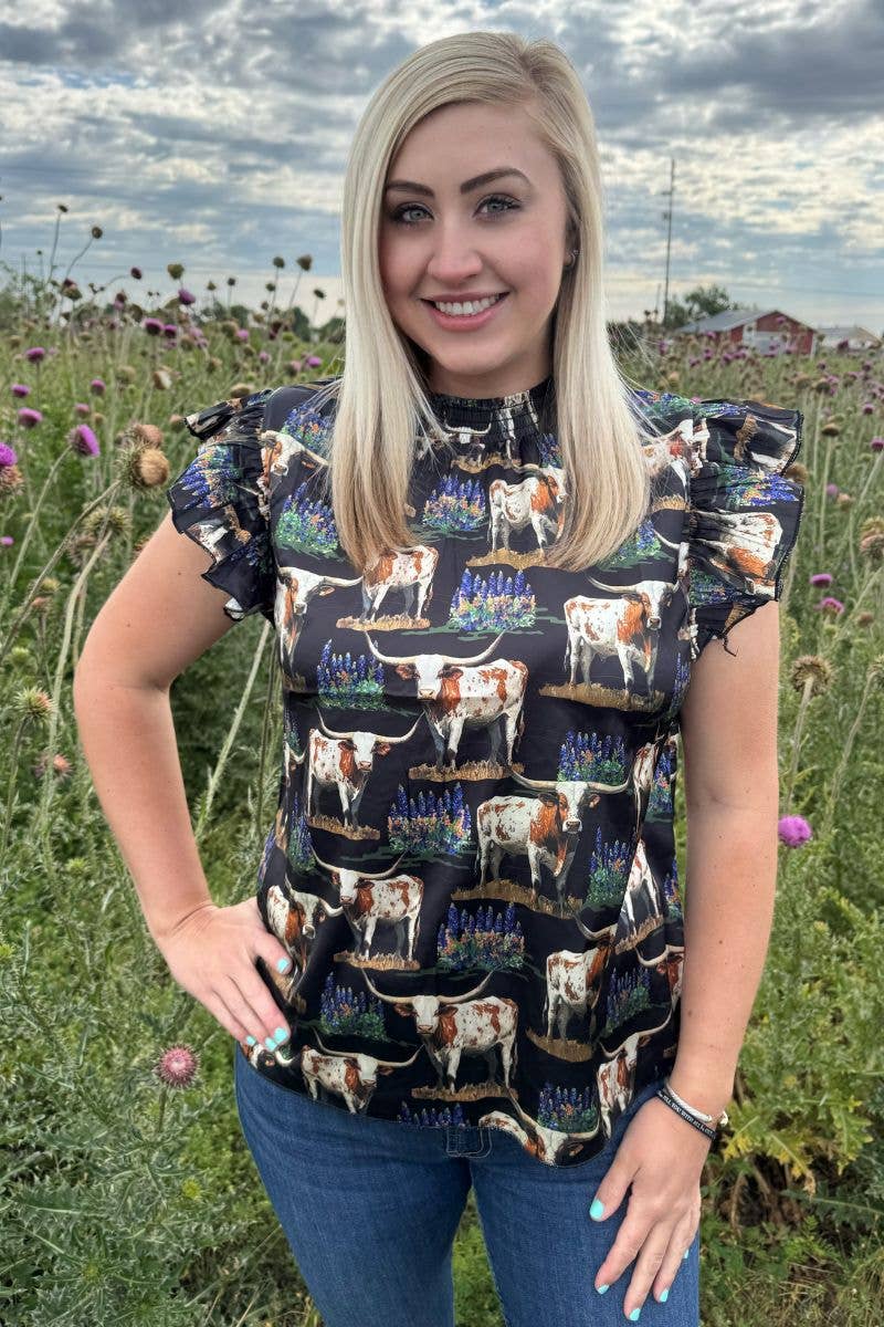 Somewhere In Texas Ruffle Sleeve Top - The Farmstead Workshop