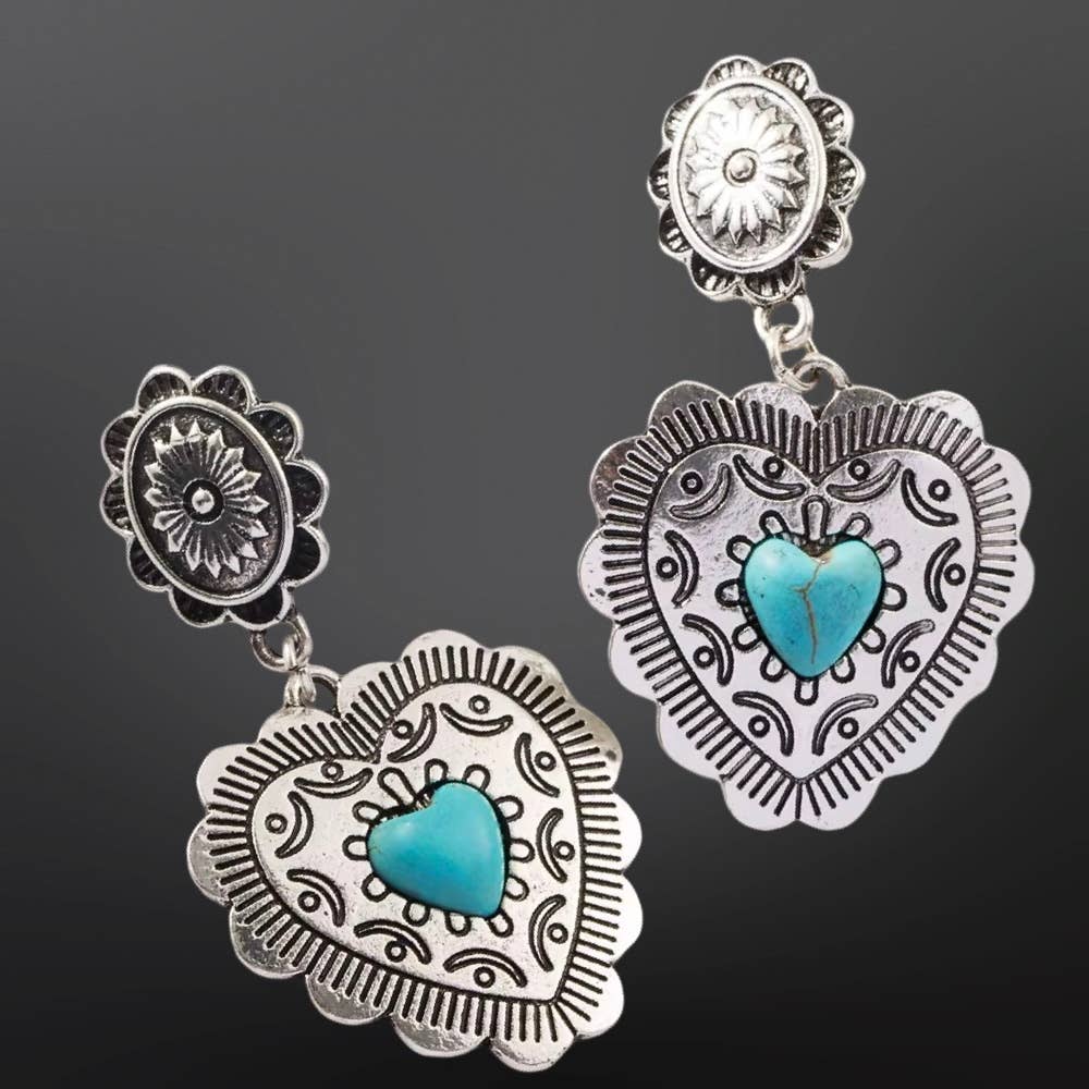 Southwestern Heart Earrings - Faux Turquoise or White Buffalo - The Farmstead Workshop