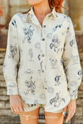 Western Cowboy Print Button Down Long Sleeve