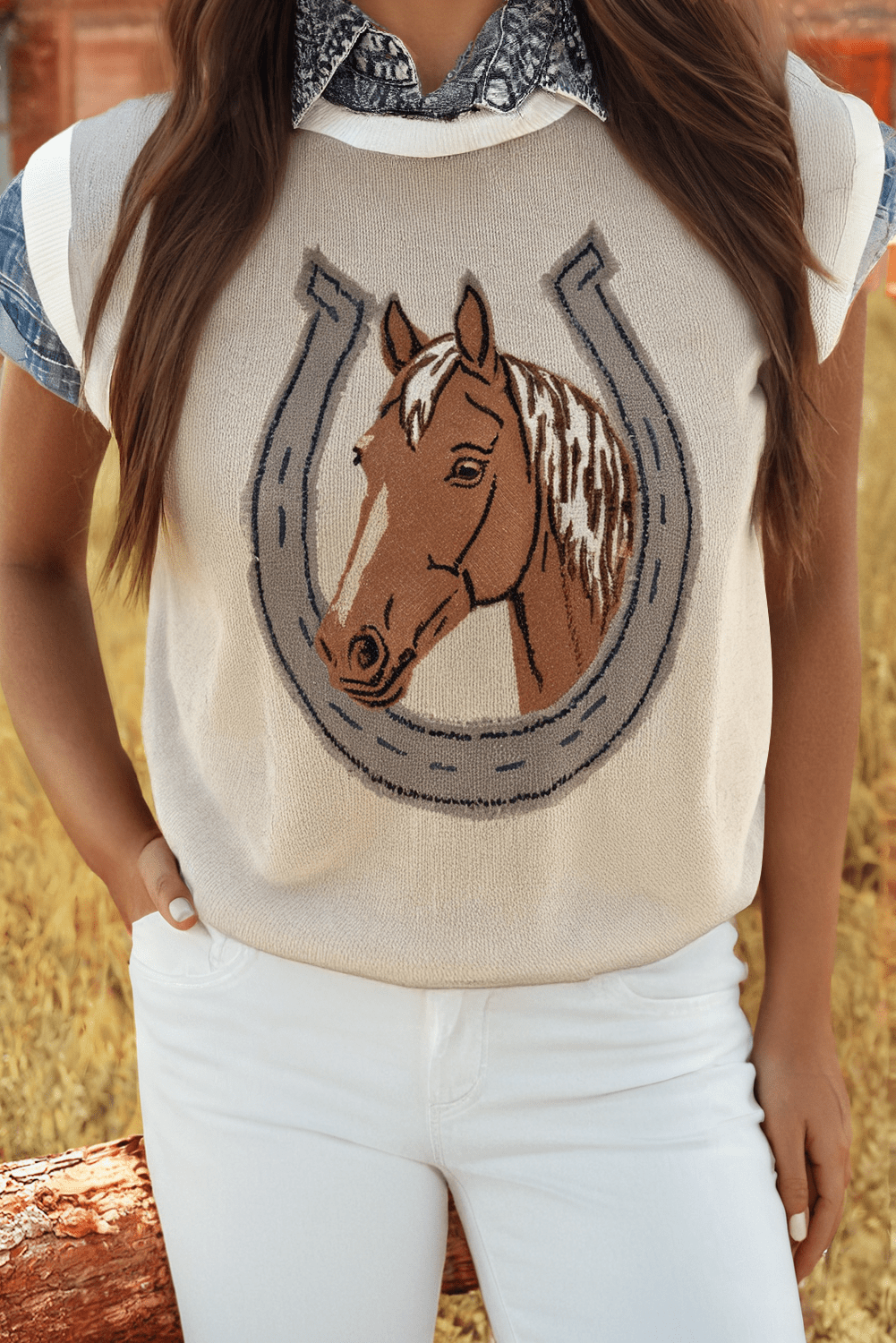 Western Horse Shoe Sleeveless Sweater - The Farmstead Workshop